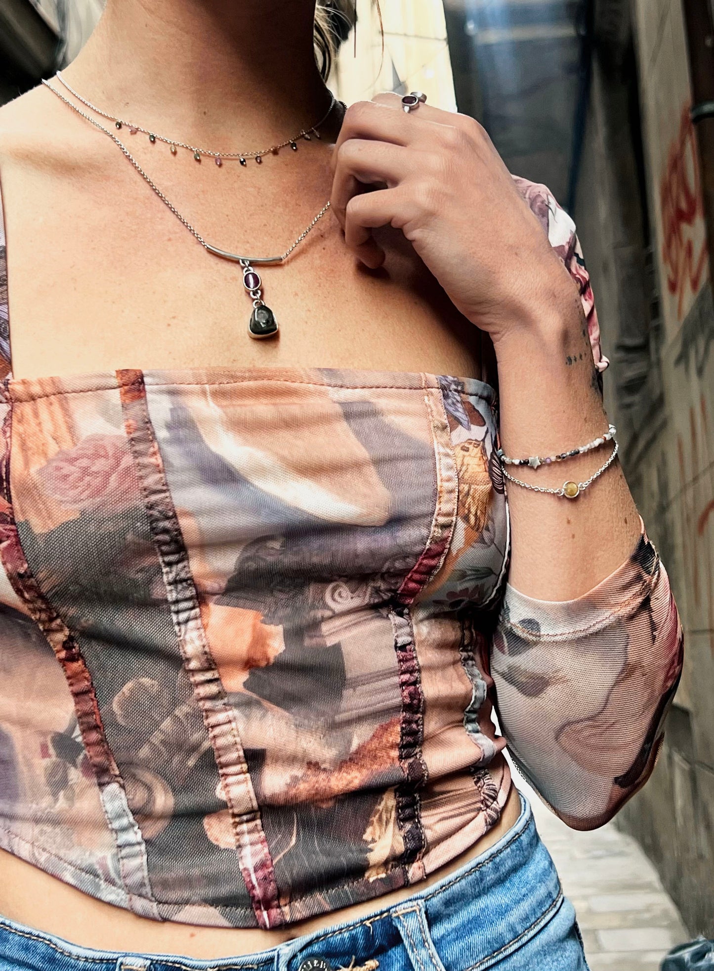 Watermelon Tourmaline and Garnet Necklace