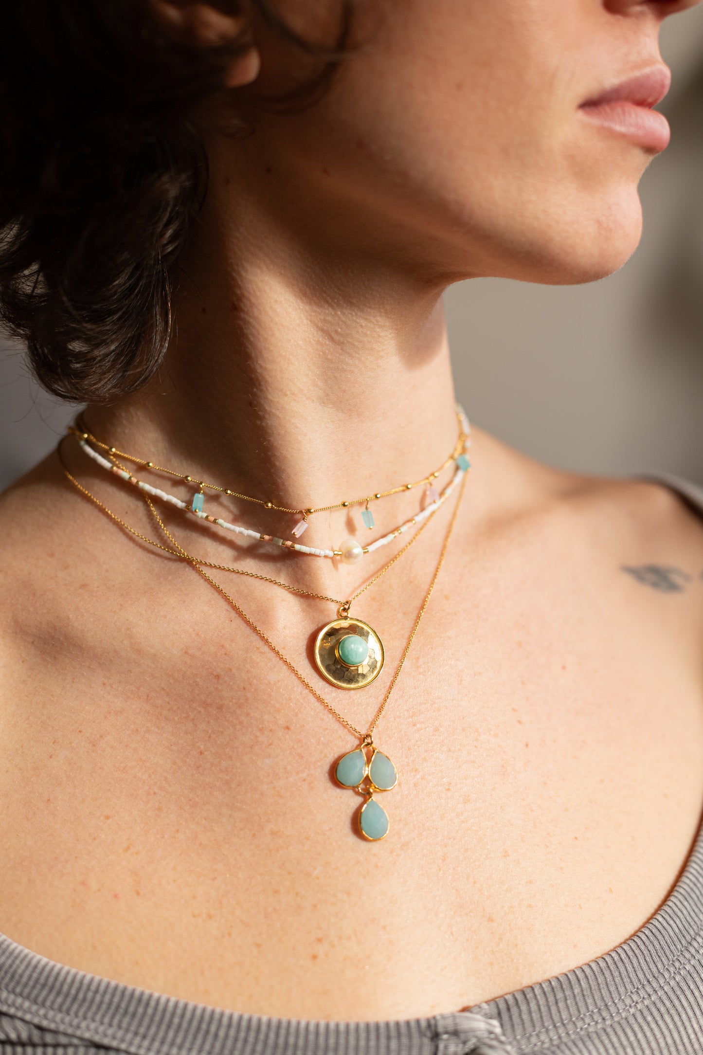 Collar Aguamarina y Cuarzo Rosa