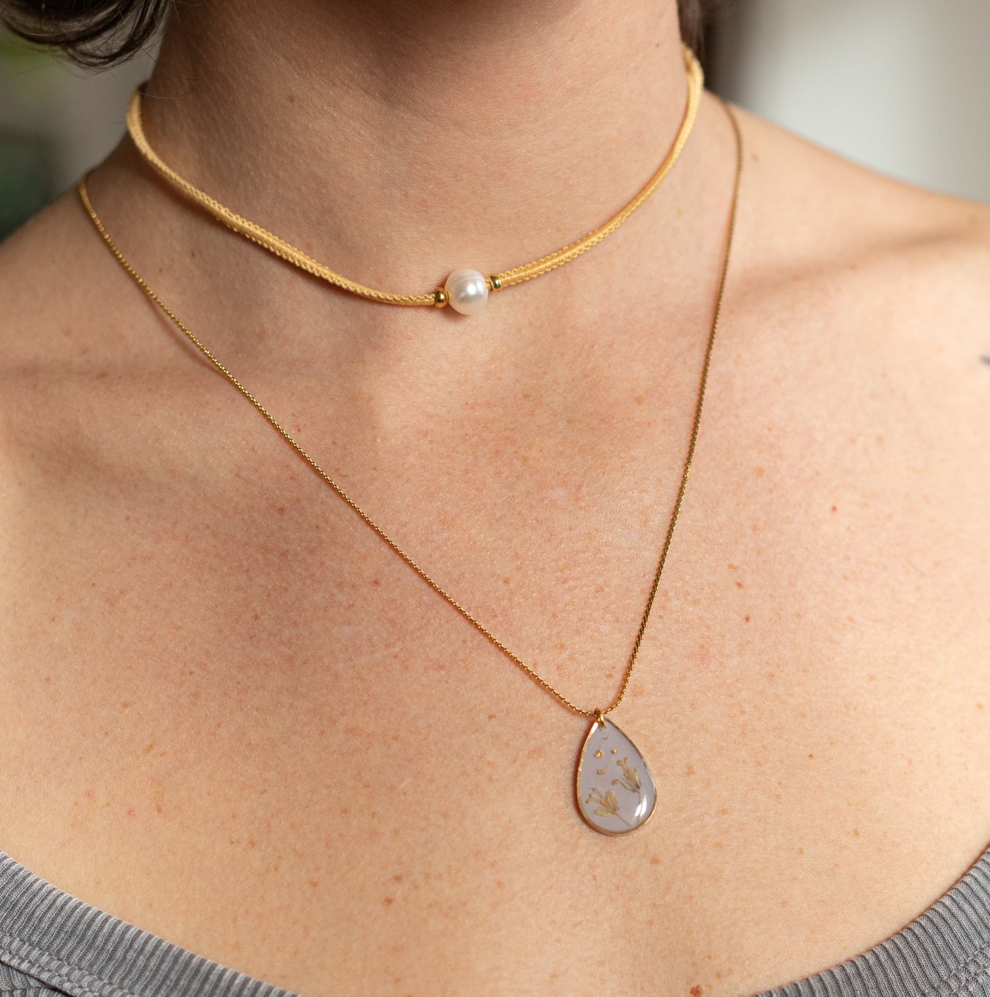 Collar Perla Verano Hilo Trenzado Elastico