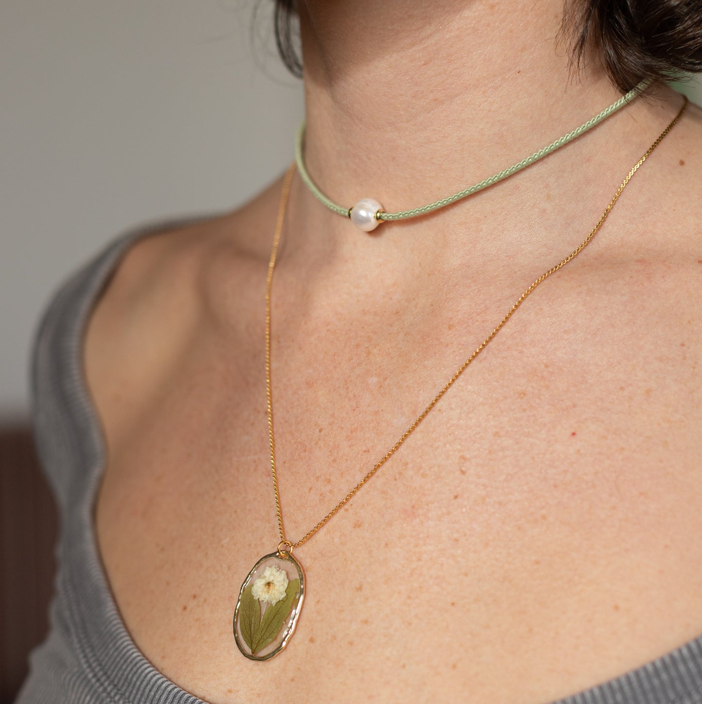 Collar Perla Verano Hilo Trenzado Elastico