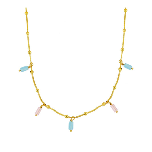 Collar Aguamarina y Cuarzo Rosa