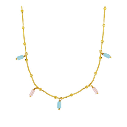 Collar Aguamarina y Cuarzo Rosa